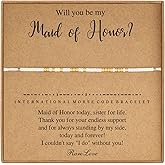 RareLove Maid of Honor Morse Code Beaded Bracelet, White Gold, 6.69in, Female, Wedding, Bridal Shower, Bachelorette