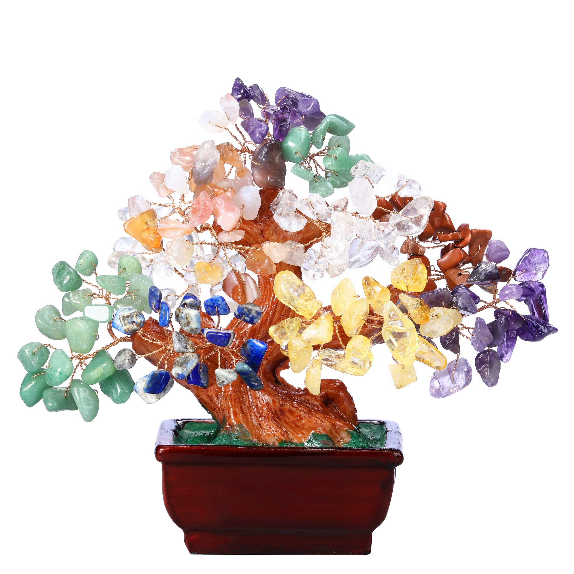 CrystalTears Chakra Crystal Money Tree for Reiki Healing, Gemstone Bonsai Feng Shui Ornament for Home Desk Decor, Gift for Christmas Wealth Good Luck 6.3"-6.6"