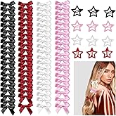 FAURAPMNG 92 Pcs Bow Star Hair Clip Set, 80 Mini Ribbon Bowknot Barrettes and 12 Star Hair Clips 4 Colors Cute Satin Bow Hairpins Metal Stars Hair Snap Y2K Hair Accessories for Women,Party Decor