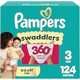 Pampers Diapers - Swaddlers 360° - Size 3, 124 Count, up to 100% Leakproof Comfy Dry Fit, Designed for Easy Changes, Pull On 