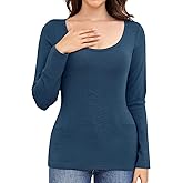Ganado Long Sleeve Shirts for Women Scoop Neck Thermal Shirt Plain Basic Tops Fitted Layering Undershirts
