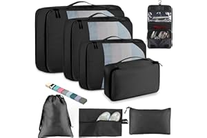 Toncoke 8-Piece Packing Cubes for Travel, Mesh Luggage Organizers with Shoe Bag, Toiletry Bag, Laundry Pouches, 4 Sizes (XL/L/M/S) for Suitcase Organization, Men Women Kids, Black
