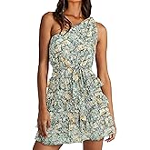 BTFBM Women One Shoulder Summer Dresses 2026 Floral Sundress High Waist Flowy Mini Beach Spring Wedding Guest Dress