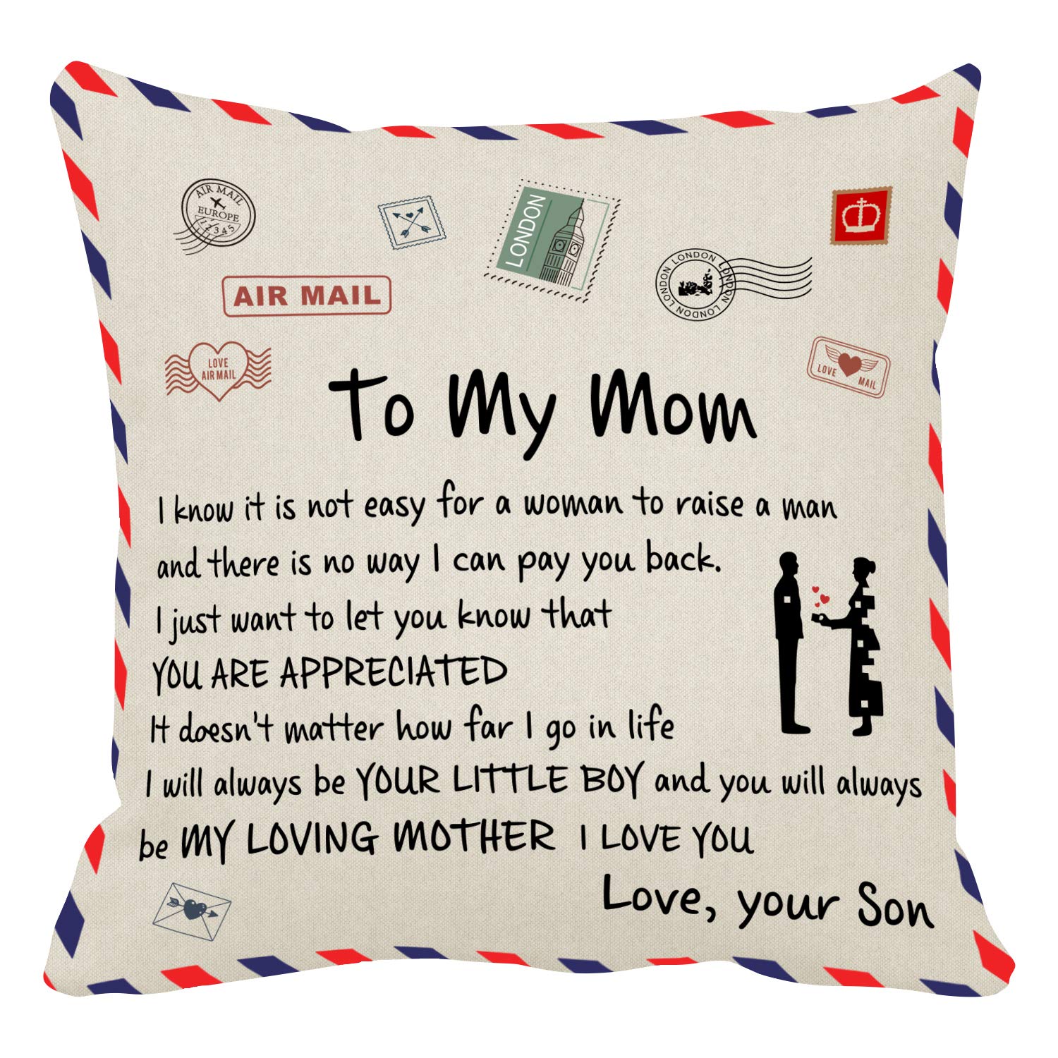 Kenon Personalized Pillow Covers to My Son Gift Form Son Chrismas Birthday Soft Solid Decorative Square Throw Pillow Covers Set Cushion Case for Sofa Bedroom Car