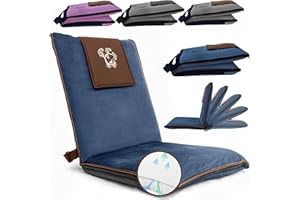 MONK & LLAMA Adjustable Japanese Floor Chair with Back Support for Adults | Premium Meditation Chair for Seating, Yoga & Gaming -Folding Backjack Floor Chair with 6 Recline Positions, Thick Padding & Vegan Leather