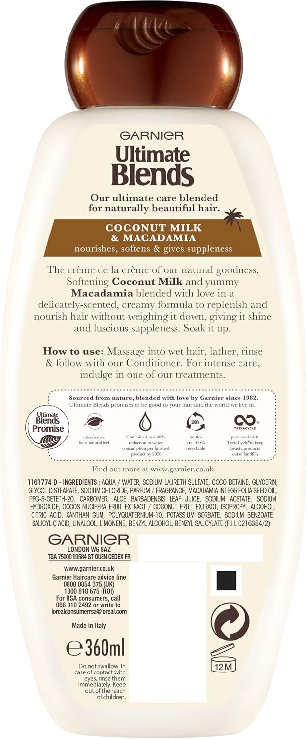 Garnier Ultimate Blends Shampoo | Coconut Milk & Macademia Nourishing for Dry Hair | 360 ml | Pack of 6 - Image 4