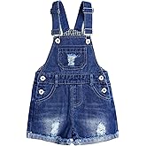 KIDSCOOL SPACE Baby Girls Denim Shots,Ripped Raw Edge Hem Soft Jeans Summer Shortalls