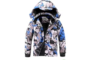 OHSNMAKSL Boy's Waterproof Ski Jacket Warm Winter Snow Coat Kids Fleece Snowboarding Jackets Thick Hooded Windproof Coats
