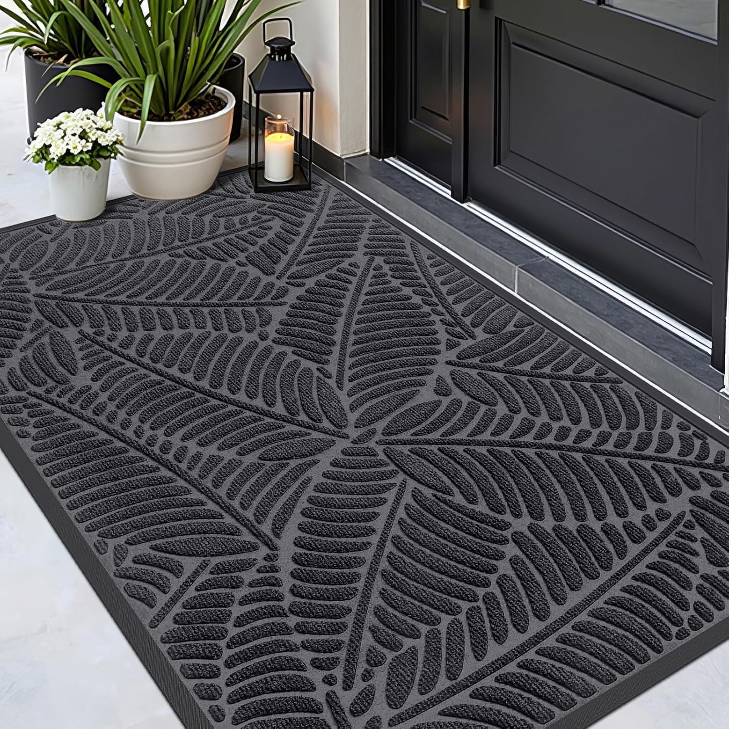 Homaxy Door Mats Indoor Outdoor, Heavy Duty Rubber Dirt Trapper Doormats, Non Slip Waterproof Floor Mat, Easy Clean Door Matt for Front Door, Entrance and Garden, 80 x 120 cm, Grey