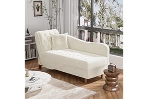 DAMAIFROM Chaise Lounge Chair Indoor with Storage, Adjustable Armrest Recling Reading Chair Sleeper Sofa Bed with Pillow,3 in 1 Velvet Futon Lounge Chair for Living Room Bedroom, Beige