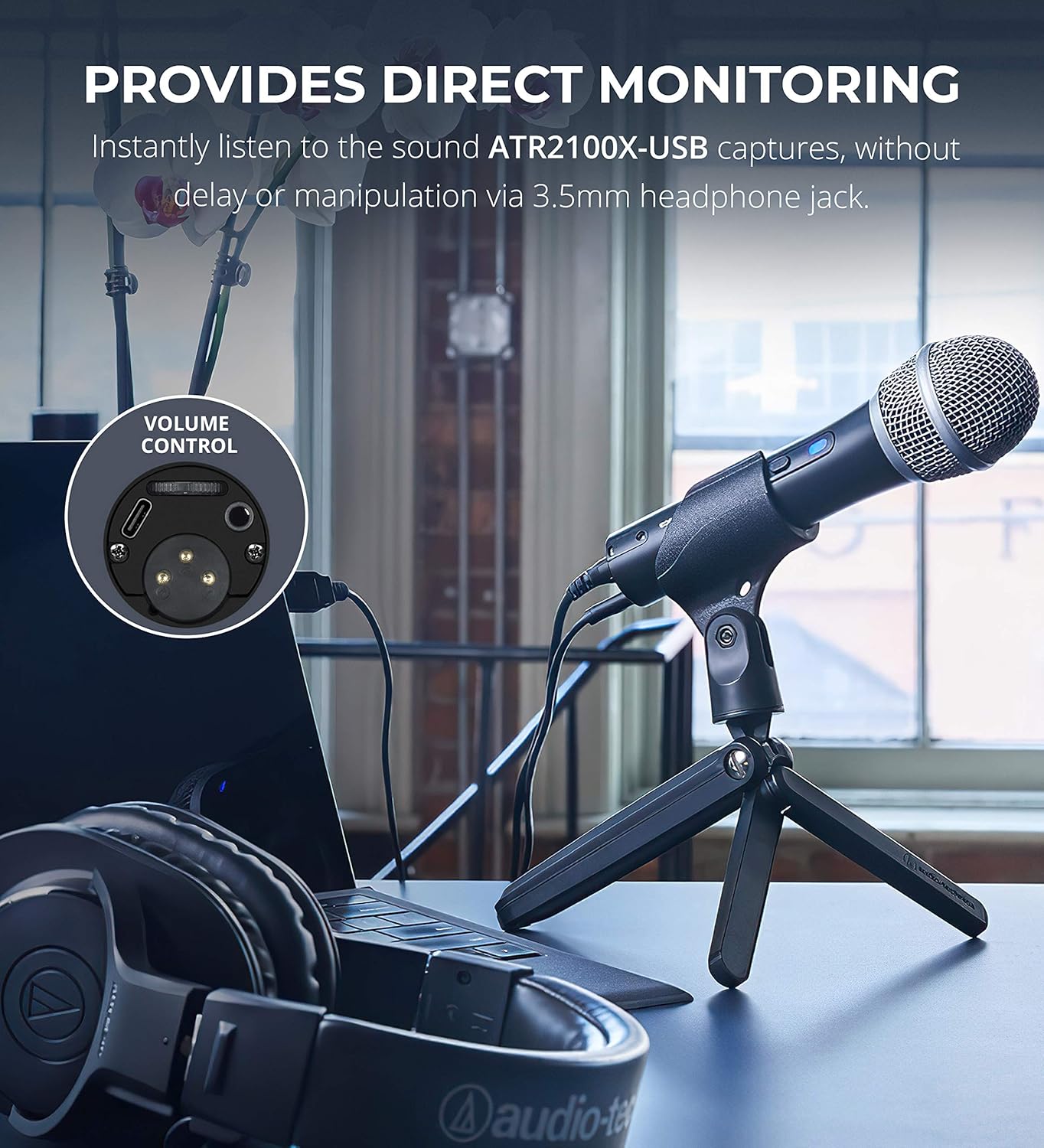 Audio-Technica ATR2100X-USB Cardioid Dynamic Microphone (ATR Series) for Podcasting, Voiceover, Studio Recording Bundle with Samson SR350 Stereo Headphones, Blucoil Pop Filter, and USB-A Mini Hub: Musical Instruments