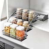 3-Tier Pull Down Spice Rack Organizer Expandable Pull-Out for Upper Cabinet | Space-Saving for Inside Cabinet Expandable Display Riser Shelf Seasoning Shelf
