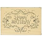 Rubber Stamp With Wood Handle, Happy Birthday Flourish Frame