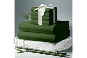 DECOLURE 100% Organic Viscose Derived from Bamboo Sheets King Size 6pcs - Ultra Soft & Luxuriously Cooling, 17" Deep Pocket, Double Stitching, Perfect for Hot Sleepers - King Bed Sheets (Olive)