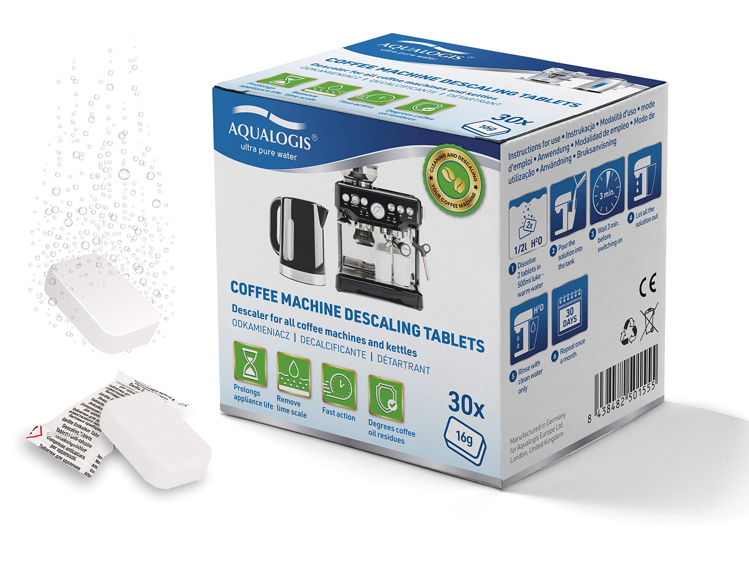 Aqualogis Coffee Machine descaling Tablets, descaler for Jura, Krups, Tassimo, Miele (30)