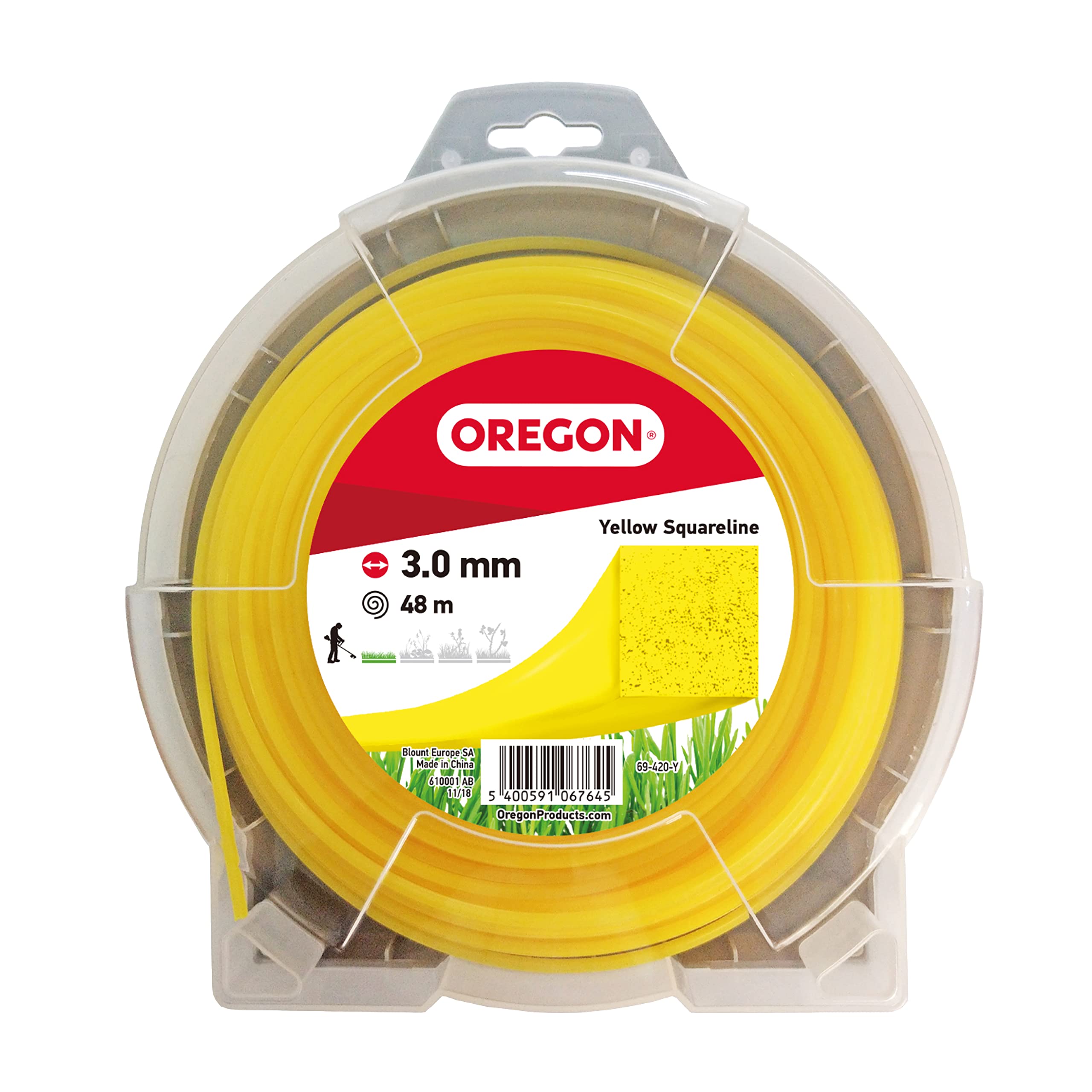 Oregon Yellow Square 3mm Strimmer Line, Trimmer Line Tackles Long Grass, Weeds, Edges & Thick Vegetation, Professional Heavy Duty Nylon Strimmer Wire, Fits Most Standard Models, 3.0mm x 48m (69-420-Y)