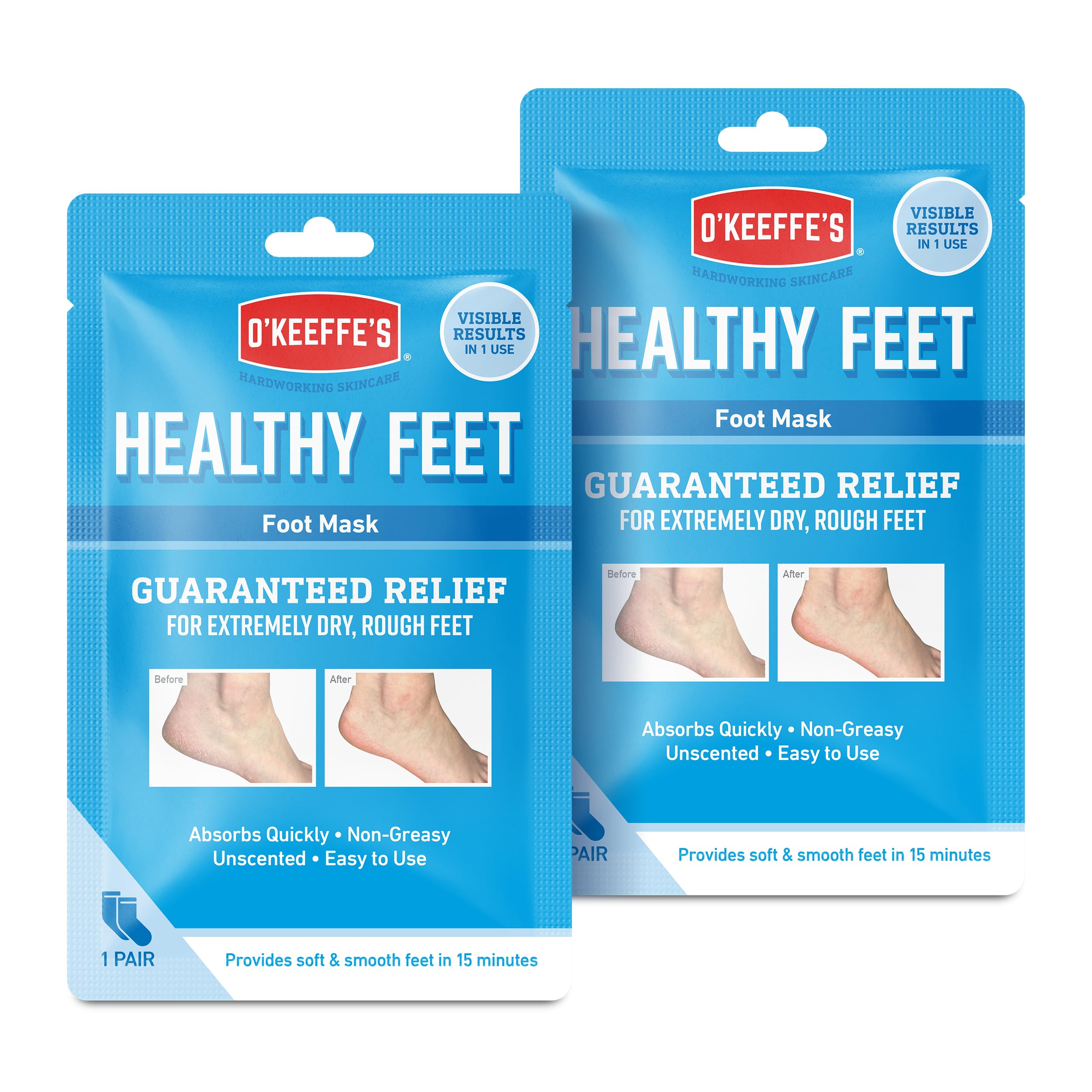 O’Keeffe’s Healthy Feet Foot Mask – Intensive Moisturising Sock Treatment for Extremely Dry, Rough Feet & Cracked Heels – Visible Results in One Use (2 Pairs)