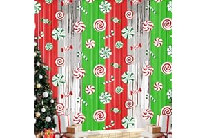 Blosssound 2 Packs Christmas Party Decorations 3.3 x 6.6 ft Candy Cane Foil Fringe Curtain Xmas Holiday Tinsel Streamers for Xmas Winter Holiday Baby Shower Decoration(2 Packs, Christmas Candy)