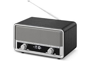 AUDIOCRAZY Retro AM FM Radio Plug in Wall, Digital Clock Radio for Bedroom with LCD Display| 40 Presets | Sleep Timer | No Alarm, Retro Bluetooth Speaker for Office,Kitchen Black