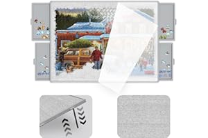 LEABIOLT Puzzle Board 1500 Pieces,Jigsaw Puzzle Board with Adjustable Tilting Pole,Felt Surface and Cover,Grey Tilting Puzzle Board with Drawers