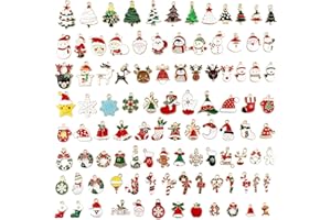 JIALEEY 100PCS Christmas Charms Assorted Gold Plated Enamel Xmas Pendant DIY for Necklace Bracelet Jewelry Making and Crafting Bag Sweat Cloth Decoration