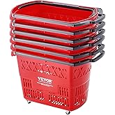 VEVOR 6PCS 39L Plastic Rolling Shopping Basket Set with Handles, Large Portable Shopping Basket for Supermarkets, Retail Stor