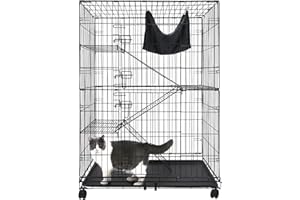 Homey Pet 50 Inch Cat Cages Indoor, Large 4-Tier Cat Crates for Indoor Cats, Collapsible Metal Wire Cat Kennel Big Multi-Level Cat Cage for Adult Cats Kitten Kitty with Hammock, Ramp, 360° Wheels