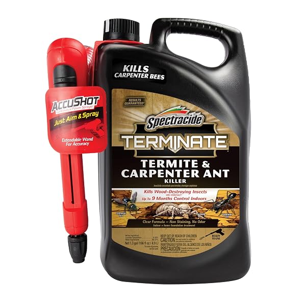 SPECTRACIDE TERMINATE TERMITE & CARPENTER ANT KILLER, 1.33 GALLONS, WITH ACCUSHOT SPRAYER INDOOR AND HOME BARRIER TREATMENT KILLS TERMITES, CARPENTER ANTS, CARPENTER BEES AND OTHER LISTED INSECTS ON CONTACT AND STOPS SPIDERS, ROACHES, FLEAS AND TICKS