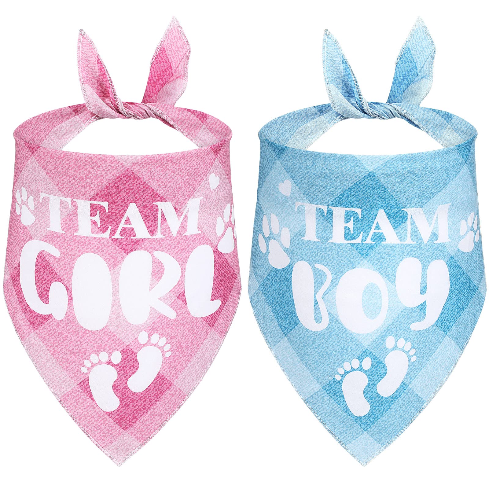 Photo 1 of LEIFIDE 2 Pieces Gender Reveal Baby Announcement Team Girl Team Boy Dog Bandana, Baby Announcement Plaid Bandana Gender Reveal Photo Prop for Medium Large Dogs (Classic)