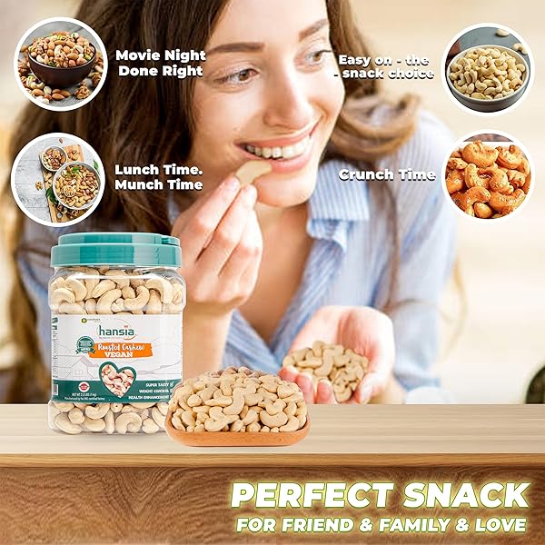 HANSIA ROASTED CASHEW VEGAN, DRY ROASTED UNSALTED SUPERFOOD, FRESH, HEALTHY, LOW SODIUM SNACKS, RICH OF PROTEIN & NATURAL FIBER, PROTEIN, VITAMIN AND IRON |GIFT GIVING (ROASTED CASHEW, 2.2 POUNDS (PACK OF 1))