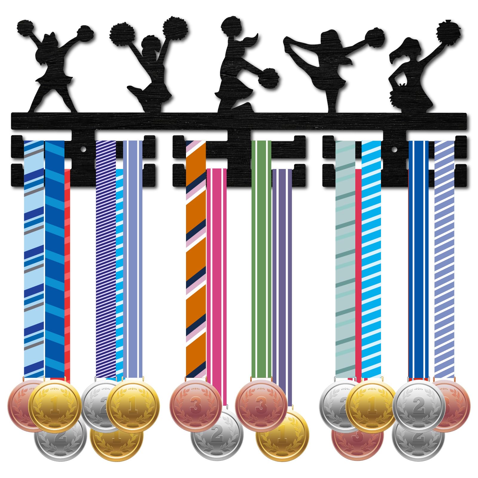 CREATCABIN Cheerleader Medal Holder Display Cheerleading Medal Hanger Sports Rack Wall Mount Wood Dance Medal Frame Organizer for Hanging Dancing Cheer Athlete Medals Awards Medalist 15.7 x 5.9 Inch