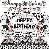 Cow Theme Birthday Party Decorations Cow Print Birthday Party Supplies Farm Animal Barn Party Tableware Set Plates Napkin Fork Banner Honeycomb Balloon Tablecloth for Cowgirl Bday Serve 10 Guests