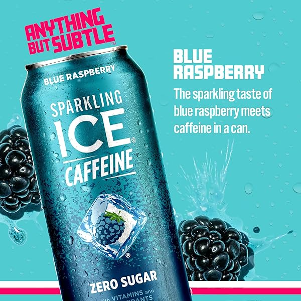 SPARKLING ICE CAFFEINE, BLUE RASPBERRY SPARKLING WATER WITH CAFFEINE, ZERO SUGAR, WITH ANTIOXIDANTS AND VITAMINS,16 FL OZ CAN