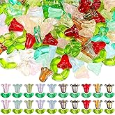 Huquary 320 Pcs Colorful Translucent Tulip Flower Beads Handcrafted Tulip Glass Spacer Bead Crystal Loose Glass Flower Beads for Jewelry Making Earring Bracelet DIY Craft Spring Summer Gifts (Cute)