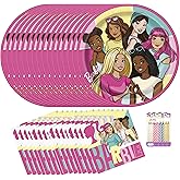 Barbie Party Supplies Pack for 16 Guests – Includes 9" Plates, Luncheon Napkins & Birthday Candles – Barbie Birthday Party Set