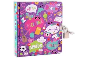 MOLLYBEE KIDS My Favorite Things Lock and Key Diary Notebook for Girls, 5.5 x 6.25 Inches, 208 Lined Pages, Padlock with 2 Keys, Purple