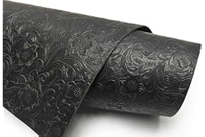 DOQN Bump Texture Genuine Leather Sheets Plain Geometric Pattern Printed Leather Sheet for Crafts (Pure Black, 12"x24")