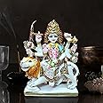SHRESHTHA IDOLS Goddess Durga White Marble Statue| MATA Rani Murti for Puja House Temple| Divine Sherawali Maa Sitting on Lion Sculpture(10X8X3Inch)