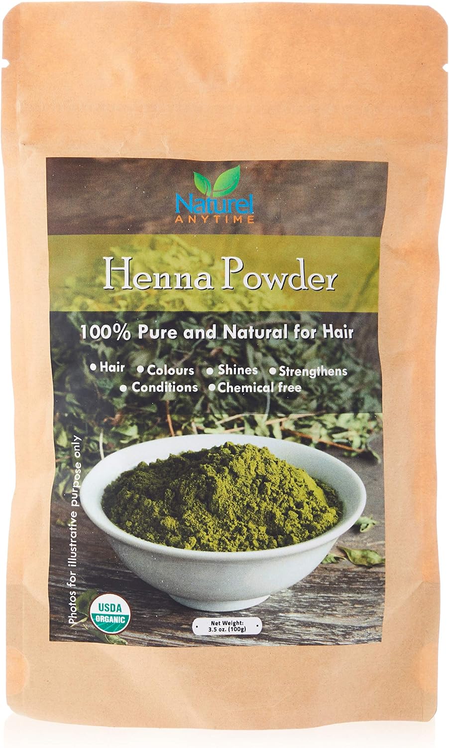 Naturel Anytime Organic Henna for Face & Body (100g), 100% Pure Natural Chemical Free Hair Dye