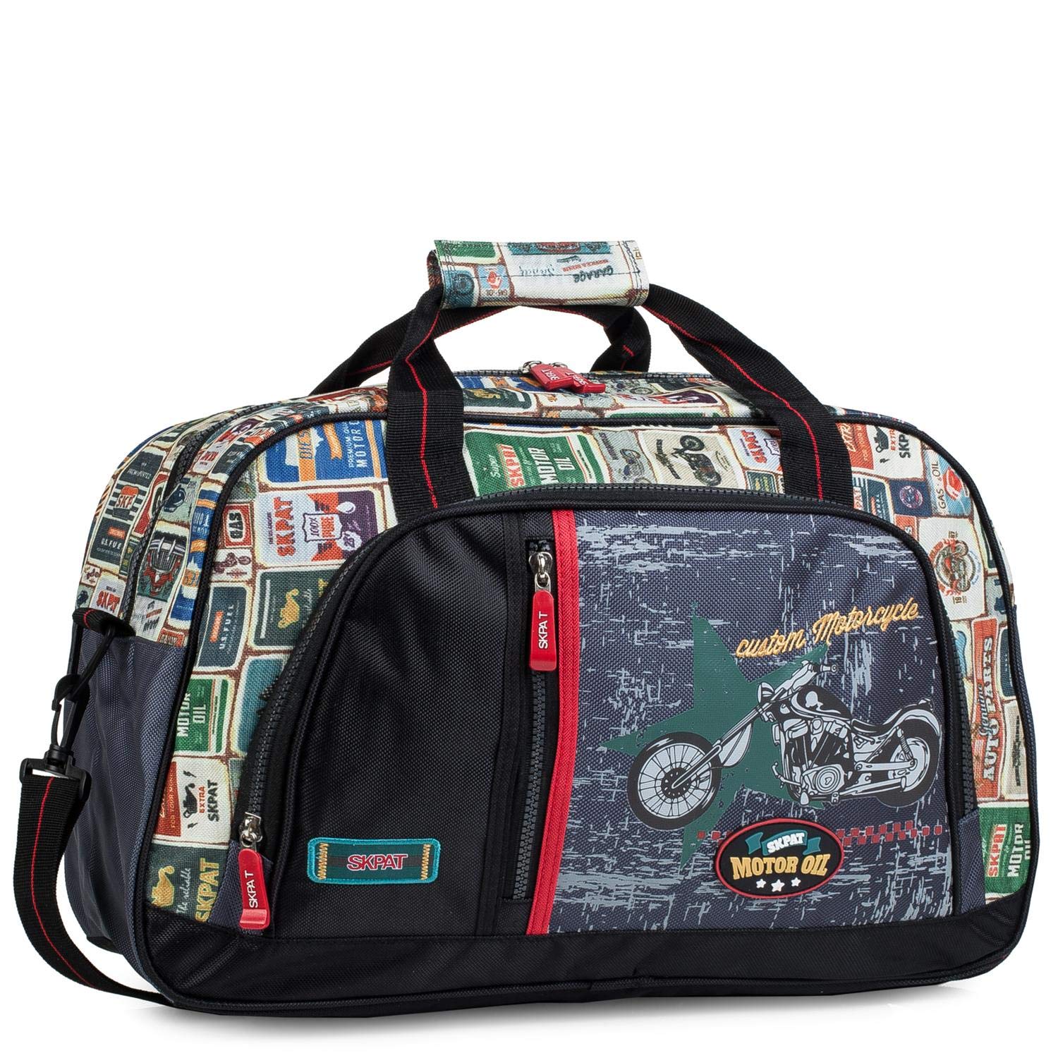 SKPAT - Sports Bag for Children. 2 Upper Handles. Double cursor Zipper Closing. 2 Front Pockets with Zipper. with Shoulder Strap. Unisex. Printed Polyester 130545, Black
