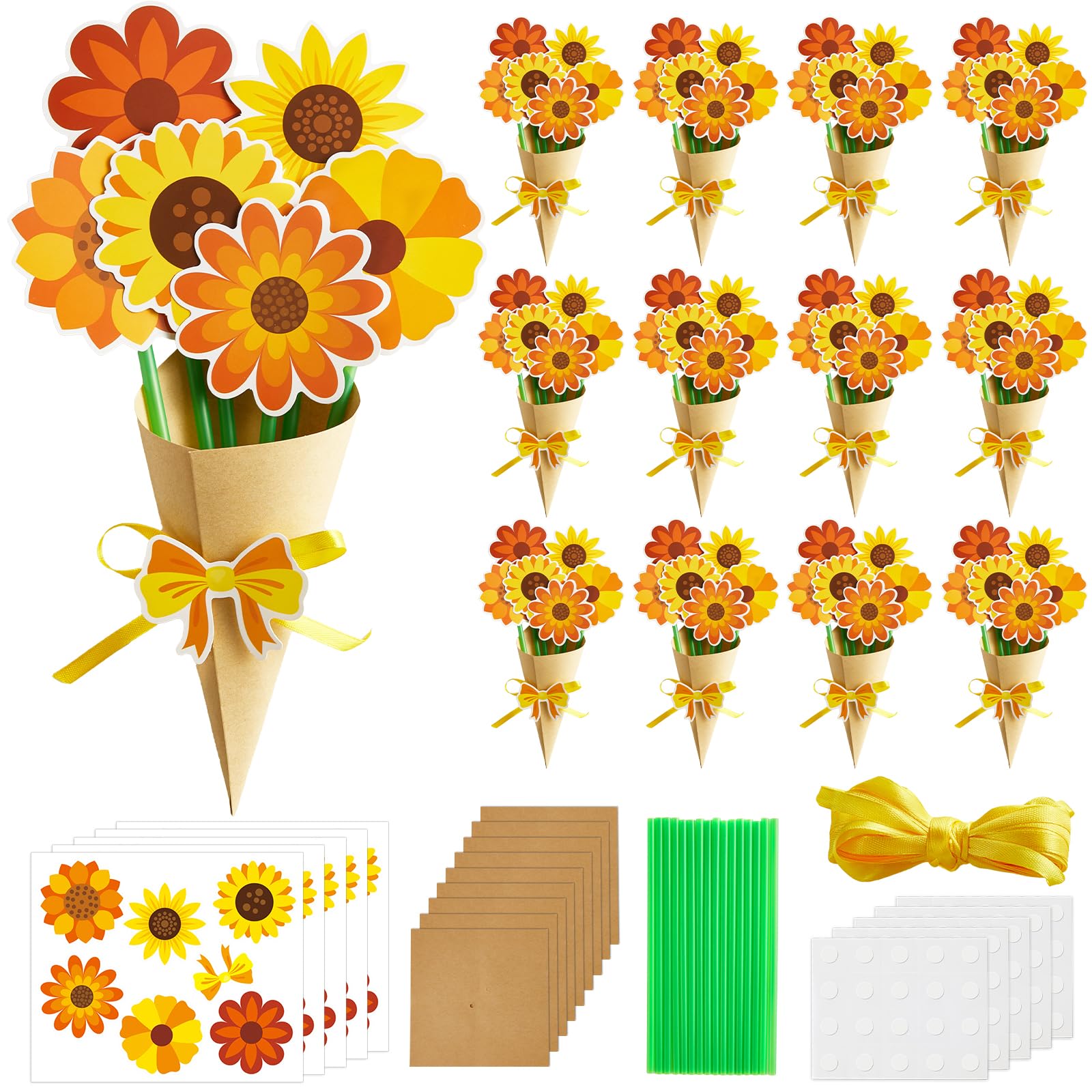 Photo 1 of 36 Set Thanksgiving Flower Bouquet Craft Kit Fall Crafts Floral Paper DIY Crafts Make Your Own Bunch of Fall Flowers Thankful DIY Gift for Kids Autumn Party Favors School Classroom Home Fun Activities