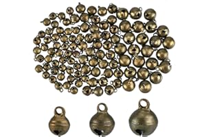 CHGCRAFT 240Pcs 3Sizes Mini Jingle Bell Vintage Bronze Small Elliptical Antique Brass Bell for Crafts and Christmas Halloween Festival Decor,8-12mm