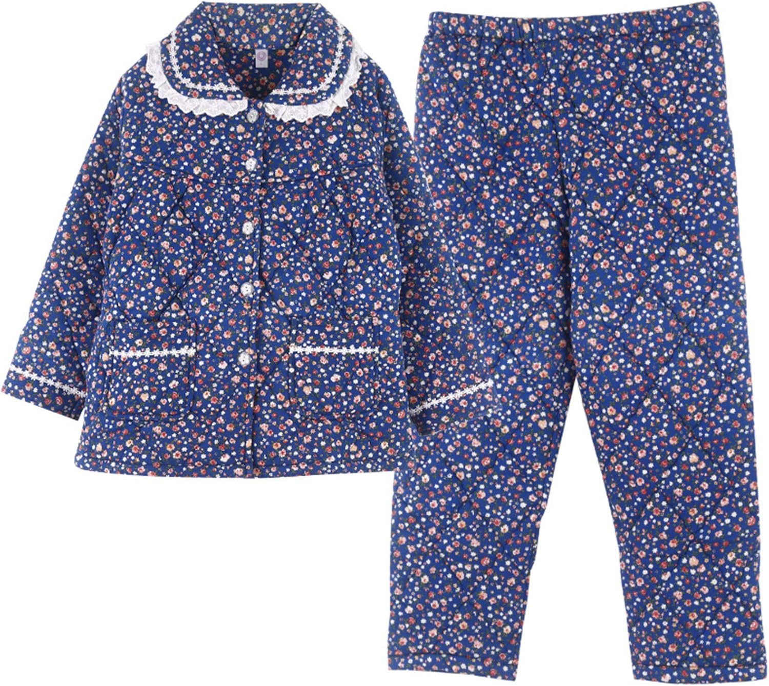MY.BESTB Woman Winter ThreeLayers Quilted Pajamas Set Lounge Thicken