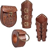 3PCS Renaissance Accessories Set - Viking Medieval Belt with Embossed Pouch & Leather Bracers for Halloween Cosplay & LARP