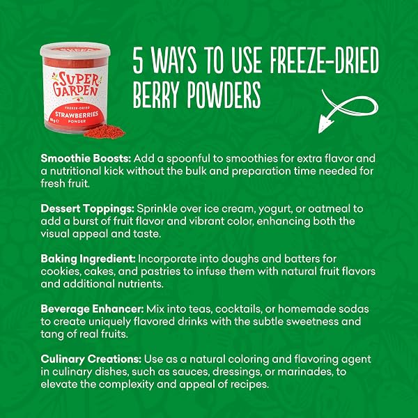 SUPER GARDEN FREEZE DRIED STRAWBERRIES POWDER | FLAVORFUL AND 100% PURE FREEZE DRIED STRAWBERRY POWDER | FREEZE DRIED FRUIT POWDER – NO SUGAR ADDED | FREEZE DRIED BERRIES POWDER – PERFECT SPACE AND ASTRONAUT FOOD FOR SMOOTHIES OR BAKING | 4.32 OZ