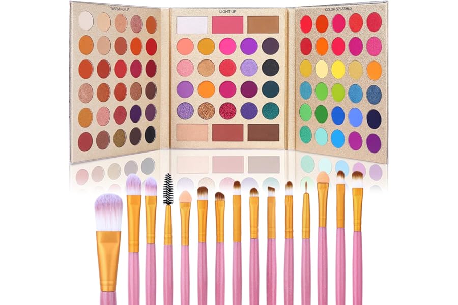 UCANBE Professional 86 Colors Eyeshadow Palette with 15pcs Makeup Brushes Set Matte Glitter Long Lasting Highly Pigmented Waterproof Contour Blush Powder Highlighter All in One