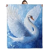wyxdwh Graceful Swan Blanket, Cozy Flannel Elegant White Swans on Blue Lake Throw Blanket for Couch Outdoor, Plush Soft Lightweight Travel Blankets for Bed Decor and Gifts, for Women Adults 50"x60"