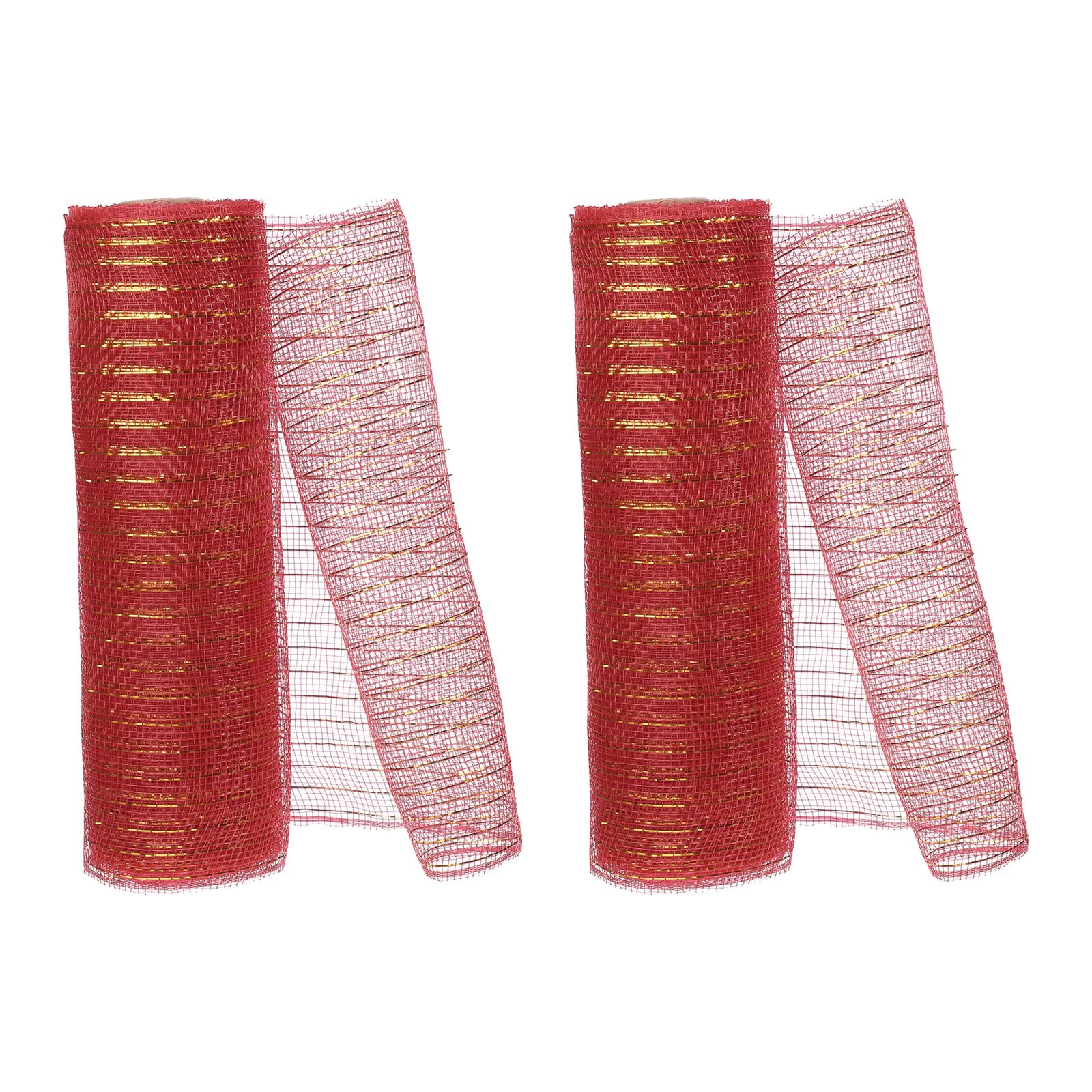 PATIKIL 2pcs Deco-Mesh, 10 Inch x 10 Yard Deco-Mesh Ribbon Roll Foil Metallic for Christmas Tree Wreaths Decoration,Red Gold
