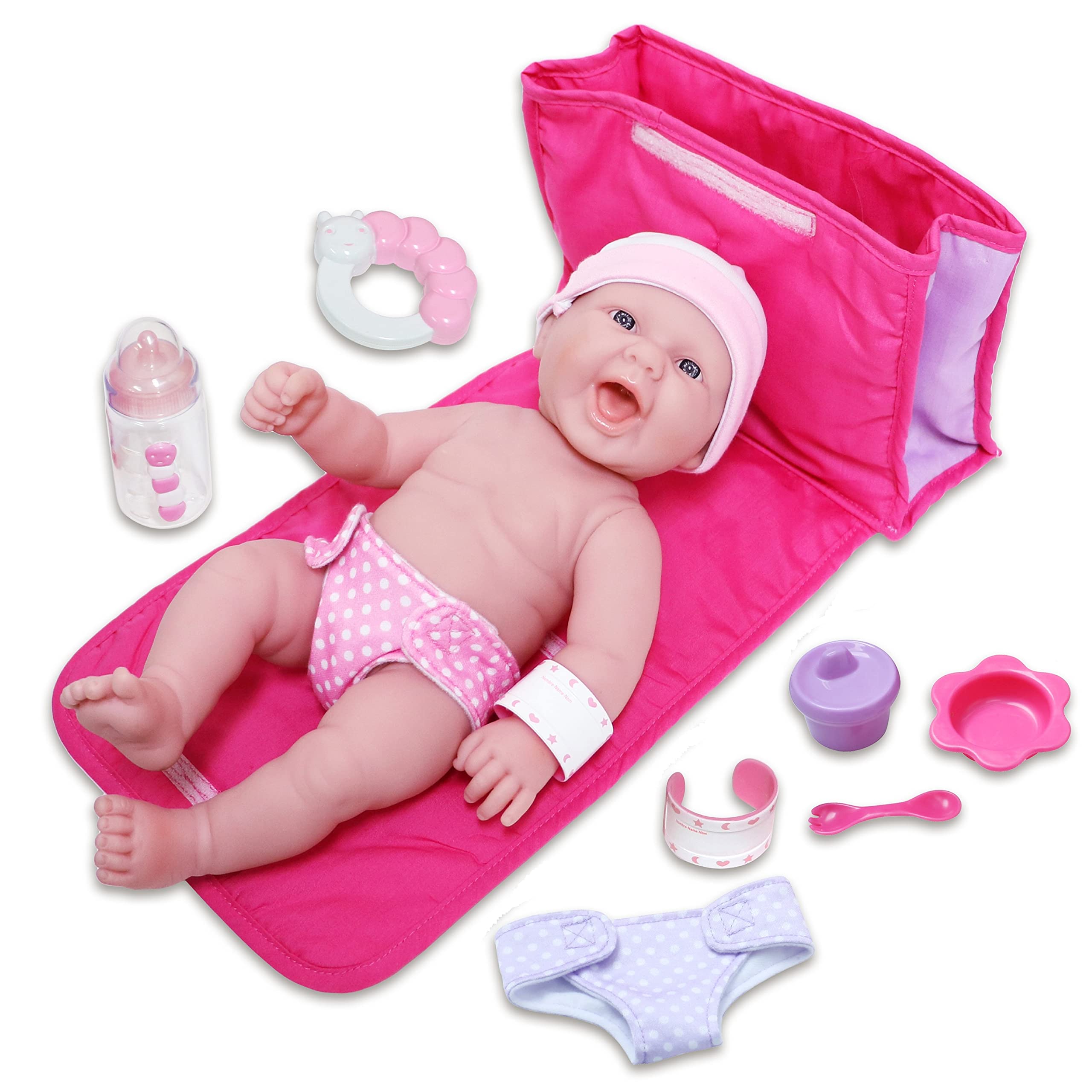 JC Toys 18332 La Newborn Baby Doll Gift Set, Pink Diaper Changing, 13 inches