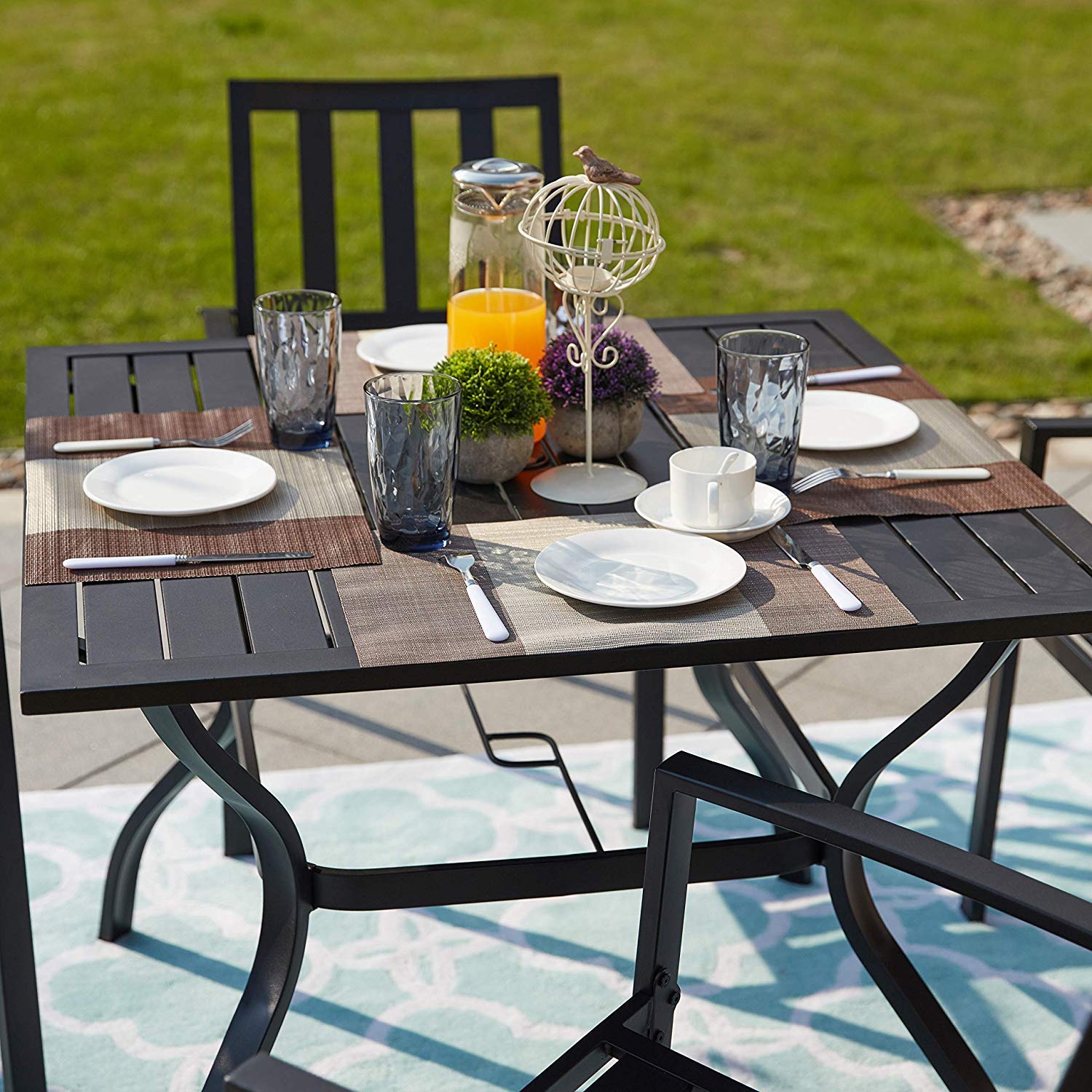 Top Space Outdoor Dining Table Patio Tables Heavy Duty Slat Metal Square Bistro Table 37 X 37 For Garden Backyard Poolside Deck Black 1 Table Dining Sets Patio Furniture Sets Femsa Com